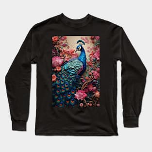 Peacock in a Flower Garden Long Sleeve T-Shirt